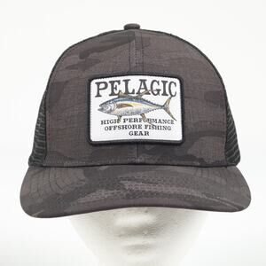 Pelagic Offshore Fishing Logo Patch Black Camo Snapback Mesh Trucker Hat